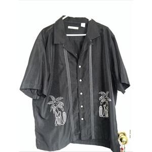 Batik Bay Men's Size XL Black Button Up Palm Tree/Surf Boards Camp Shirt